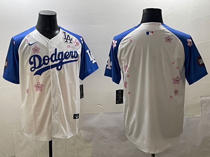 Men Los Angeles Dodgers Blank White Blue Sakura Edition 2025 Nike MLB Jersey style 5